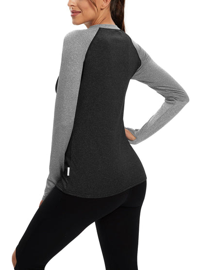 Patchwork Crew-neck Thermal Fleece Long-sleeve Top for Women