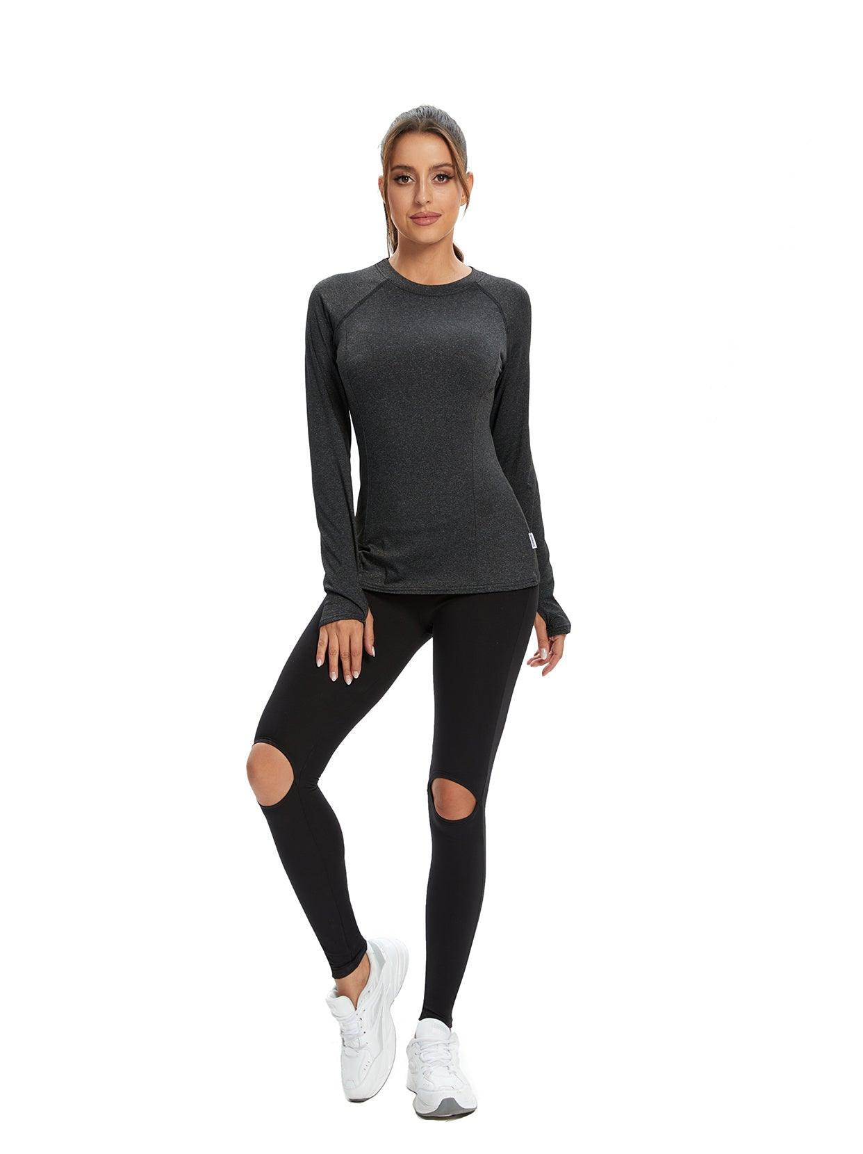 Women's Thermal-🌞SO® Black Thermal Fleece Running Bottoming Shirt Compression Bottoming Shirt Quick Dry Workout Casual Pullover with Thumb Holes