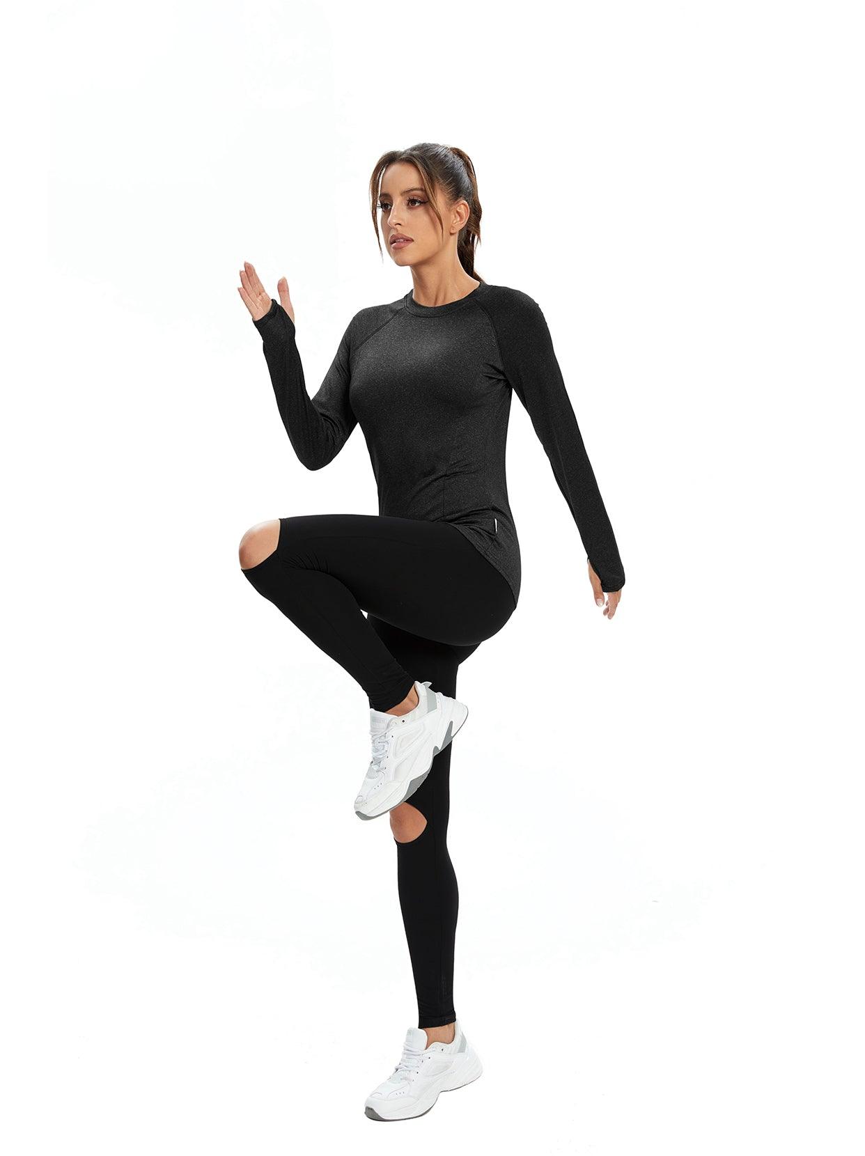 Women's Thermal-🌞SO® Black Thermal Fleece Running Bottoming Shirt Compression Bottoming Shirt Quick Dry Workout Casual Pullover with Thumb Holes