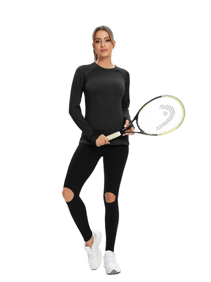 Women's Thermal-🌞SO® Black Thermal Fleece Running Bottoming Shirt Compression Bottoming Shirt Quick Dry Workout Casual Pullover with Thumb Holes