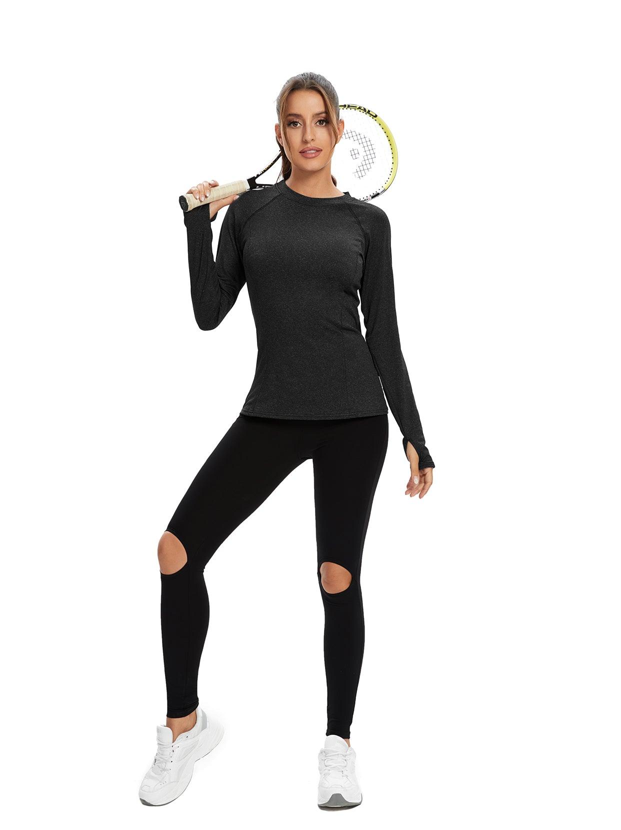 Women's Thermal-🌞SO® Black Thermal Fleece Running Bottoming Shirt Compression Bottoming Shirt Quick Dry Workout Casual Pullover with Thumb Holes