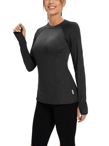 Women's Thermal-🌞SO® Black Thermal Fleece Running Bottoming Shirt Compression Bottoming Shirt Quick Dry Workout Casual Pullover with Thumb Holes