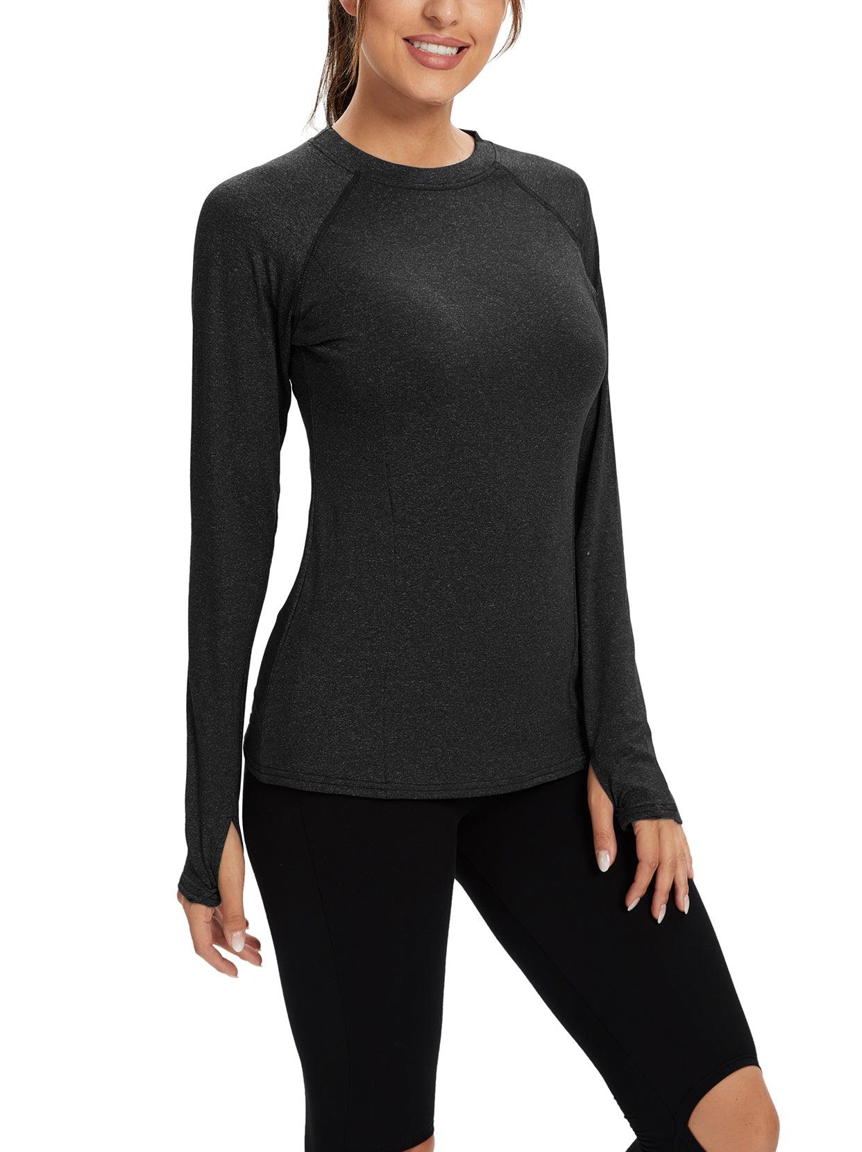 Women's Thermal-🌞SO® Black Thermal Fleece Running Bottoming Shirt Compression Bottoming Shirt Quick Dry Workout Casual Pullover with Thumb Holes