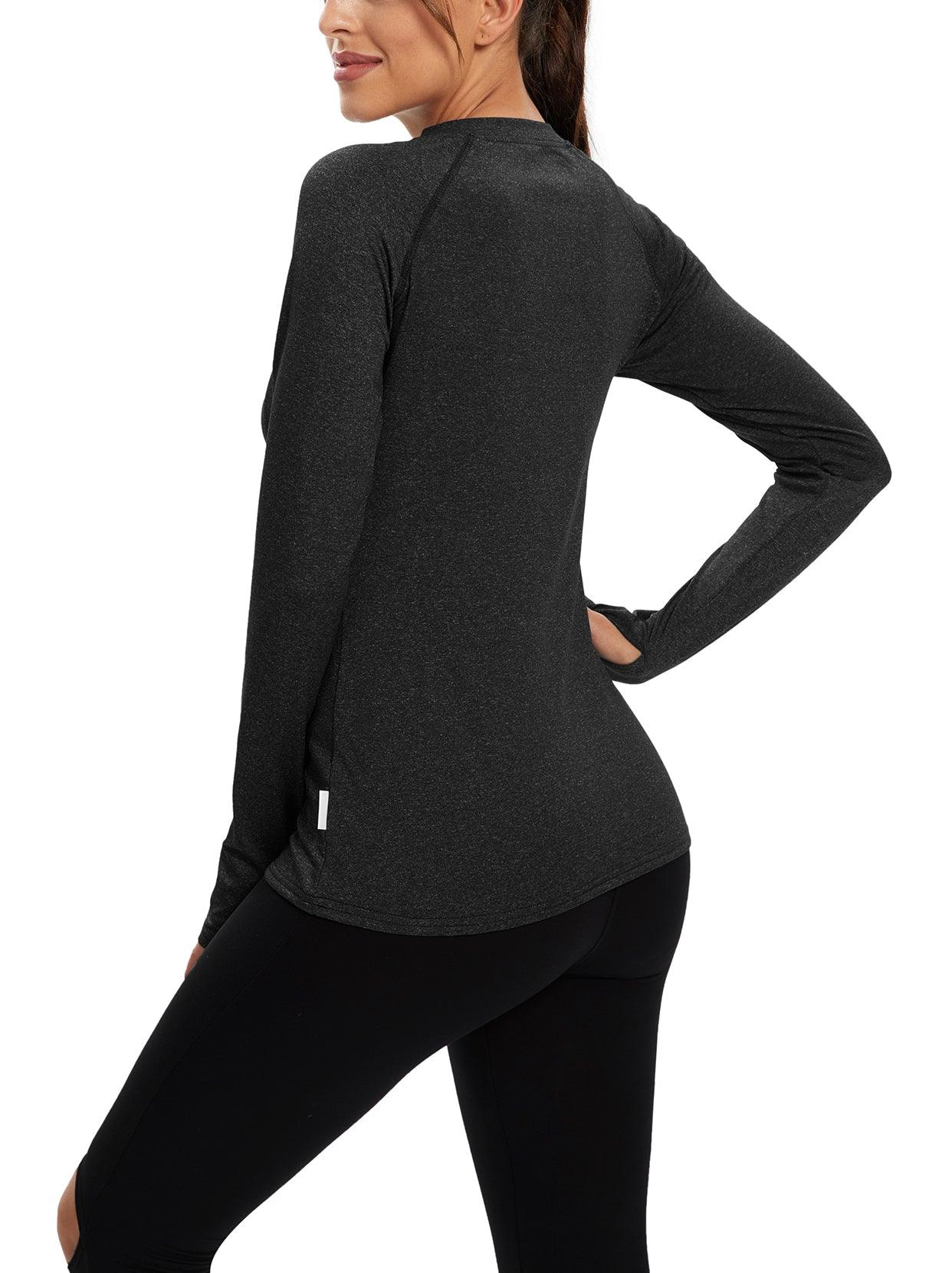 Women's Thermal-🌞SO® Black Thermal Fleece Running Bottoming Shirt Compression Bottoming Shirt Quick Dry Workout Casual Pullover with Thumb Holes