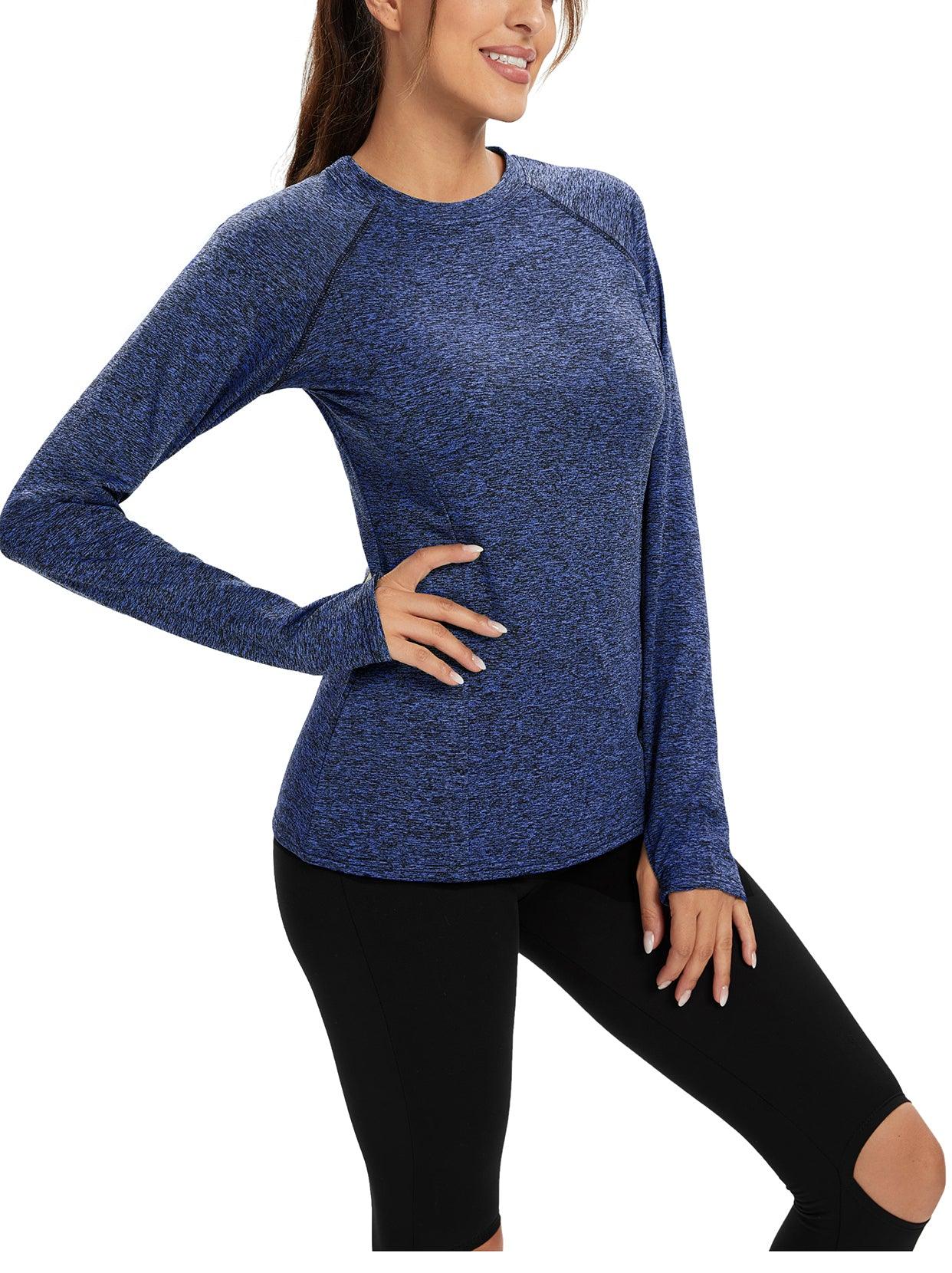 Women's Thermal-🌞SO® Dark Blue Thermal Fleece Running Bottoming Shirt Compression Bottoming Shirt Quick Dry Workout Casual Pullover with Thumb Holes