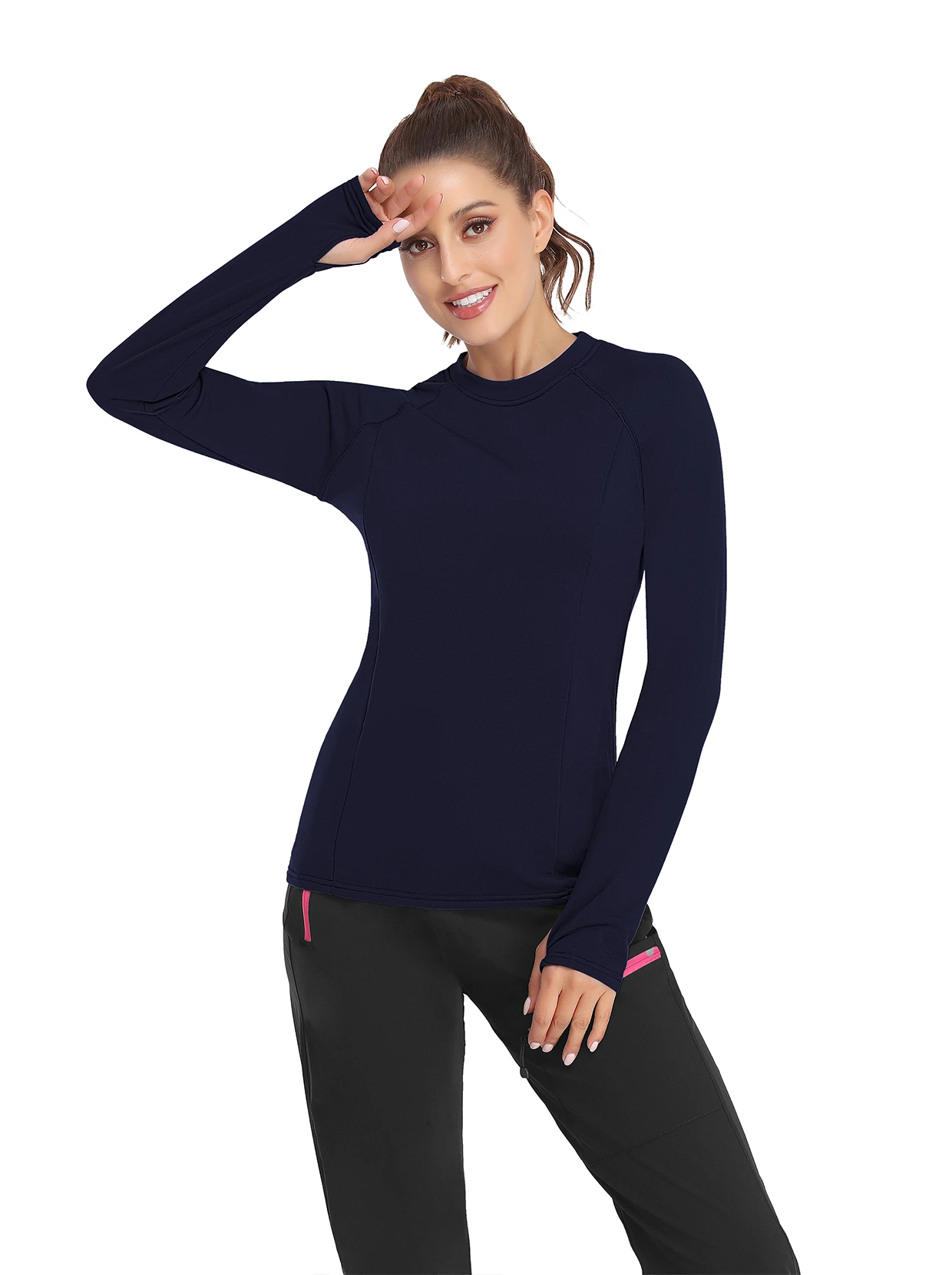 Solid Color Crew-neck Long-sleeve Fleece top for Women