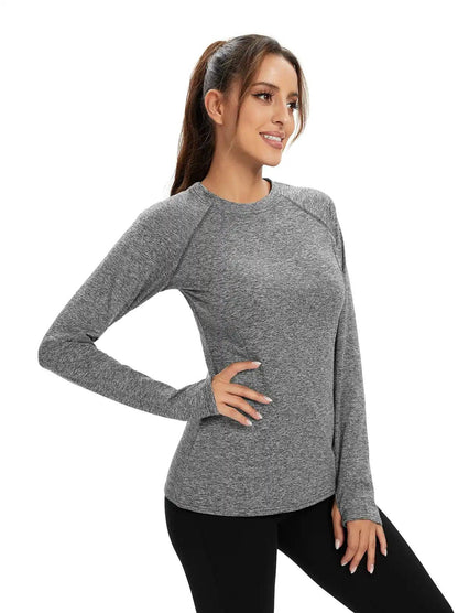 Grey Thermal Underwear Fleece Pullover with Thumb Holes for Women