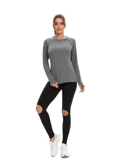 Grey Thermal Underwear Fleece Pullover with Thumb Holes for Women