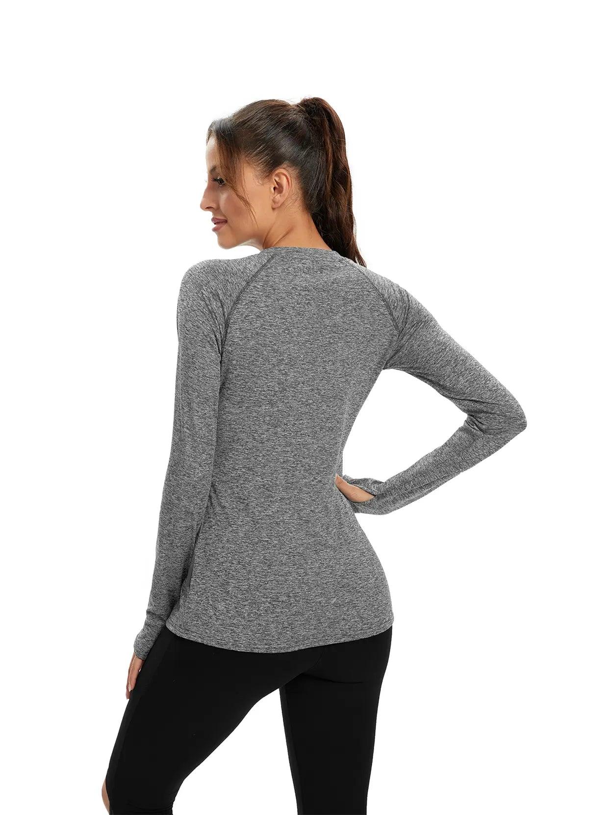 Grey Thermal Underwear Fleece Pullover with Thumb Holes for Women