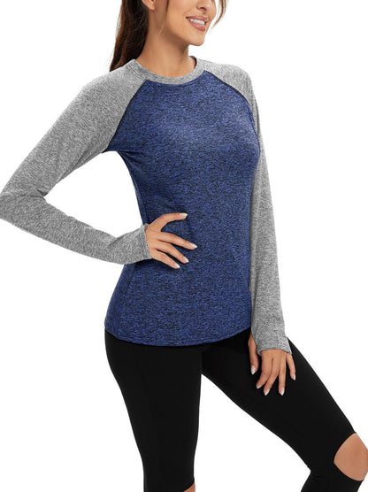 Patchwork Crew-neck Thermal Fleece Long-sleeve Top for Women