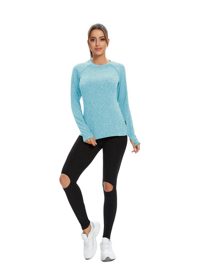 Women's Thermal-🌞SO® Light Lake Blue Thermal Fleece Running Bottoming Shirt Compression Bottoming Shirt Quick Dry Workout Casual Pullover with Thumb Holes