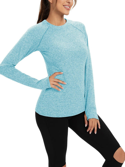 Women's Thermal-🌞SO® Light Lake Blue Thermal Fleece Running Bottoming Shirt Compression Bottoming Shirt Quick Dry Workout Casual Pullover with Thumb Holes