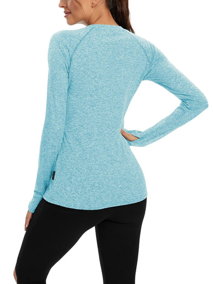 Women's Thermal-🌞SO® Light Lake Blue Thermal Fleece Running Bottoming Shirt Compression Bottoming Shirt Quick Dry Workout Casual Pullover with Thumb Holes