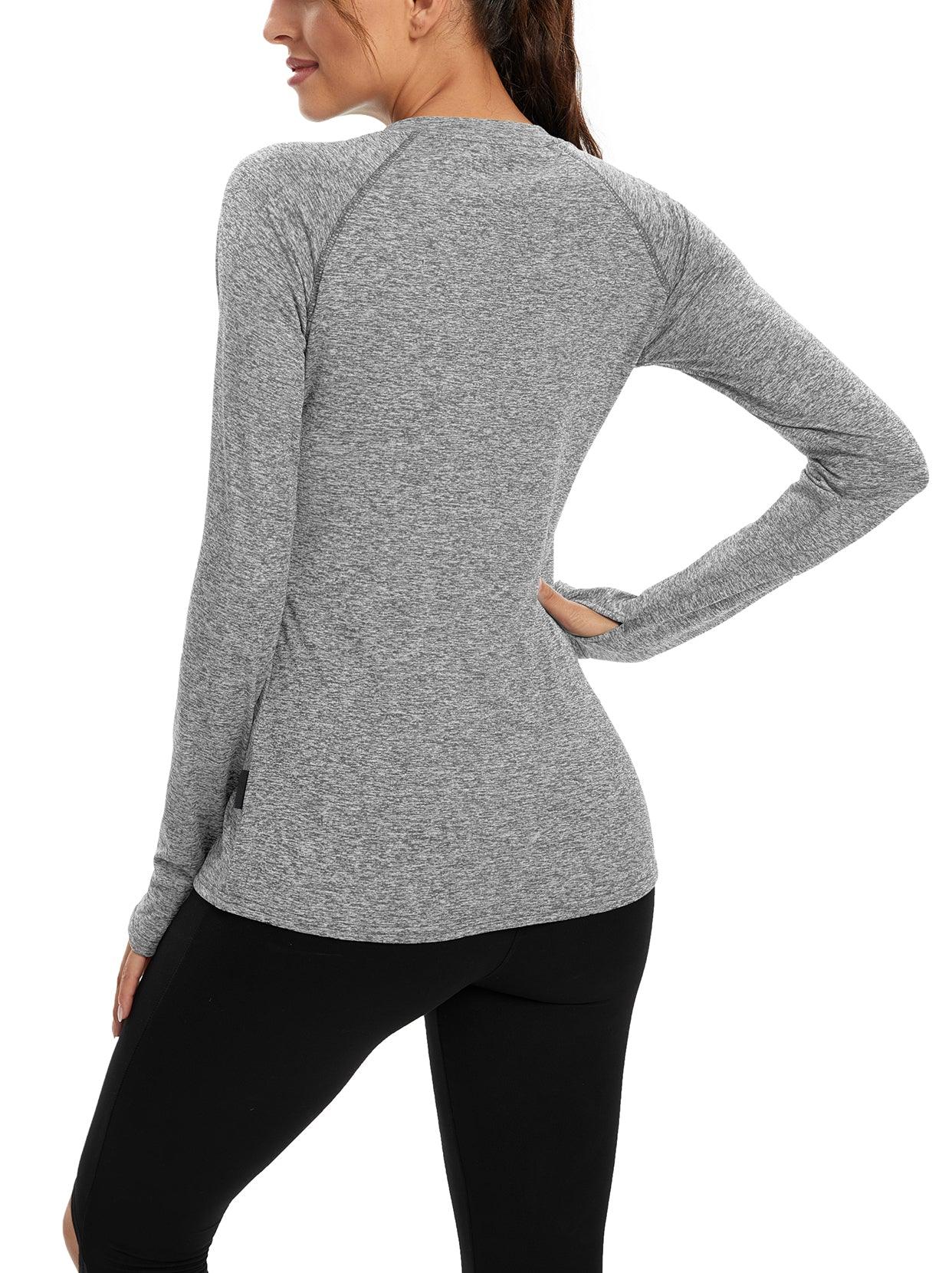 Women's Thermal-🌞SO® Light Gray Thermal Fleece Running Bottoming Shirt Compression Bottoming Shirt Quick Dry Workout Casual Pullover with Thumb Holes