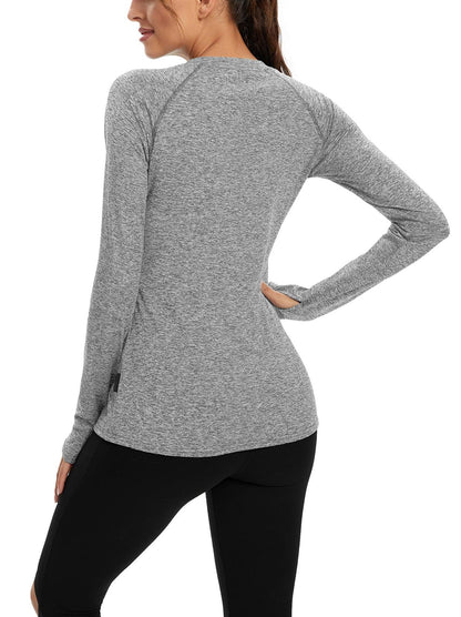 Women's Thermal-🌞SO® Light Gray Thermal Fleece Running Bottoming Shirt Compression Bottoming Shirt Quick Dry Workout Casual Pullover with Thumb Holes