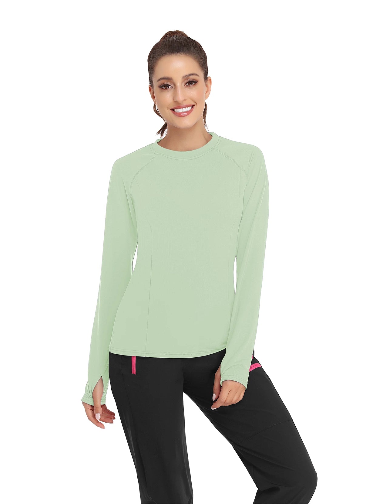 Solid Color Crew-neck Long-sleeve Fleece top for Women