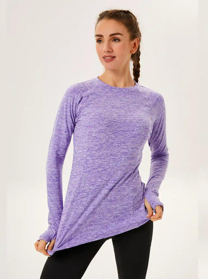 Women's Thermal-🌞SO® Light Purple Thermal Fleece Running Bottoming Shirt Compression Bottoming Shirt Quick Dry Workout Casual Pullover with Thumb Holes