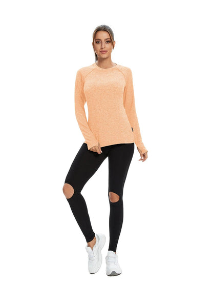 Women's Thermal-🌞SO® Light Orange Thermal Fleece Running Bottoming Shirt Compression Bottoming Shirt Quick Dry Workout Casual Pullover with Thumb Holes