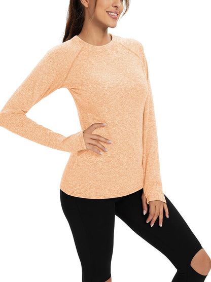 Women's Thermal-🌞SO® Light Orange Thermal Fleece Running Bottoming Shirt Compression Bottoming Shirt Quick Dry Workout Casual Pullover with Thumb Holes