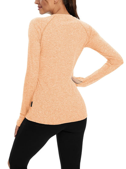 Women's Thermal-🌞SO® Light Orange Thermal Fleece Running Bottoming Shirt Compression Bottoming Shirt Quick Dry Workout Casual Pullover with Thumb Holes