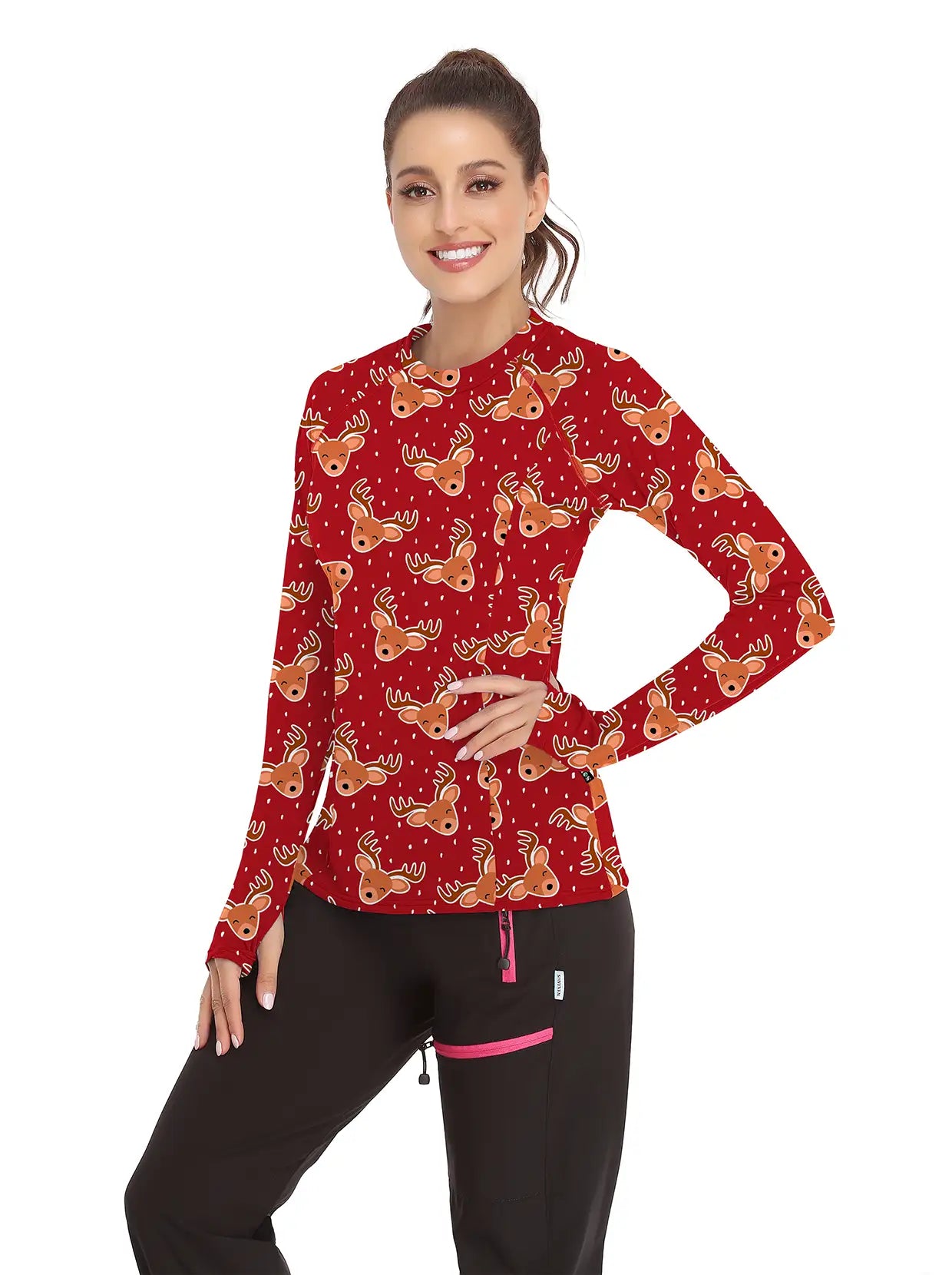 Christmas Yellow Elk Pattern Long-sleeve Tops