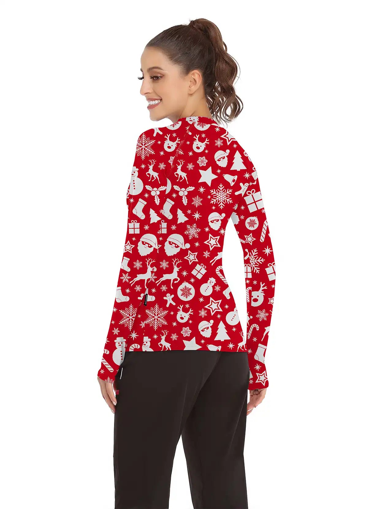 Christmas White Santa Pattern Crew-neck long-sleeve Fleece Top