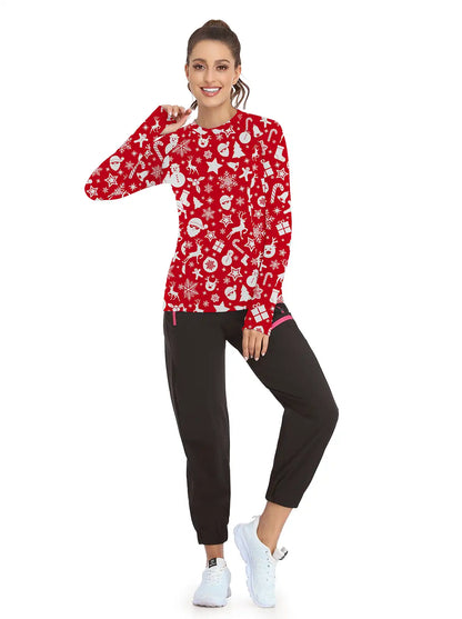 Christmas White Santa Pattern Crew-neck long-sleeve Fleece Top