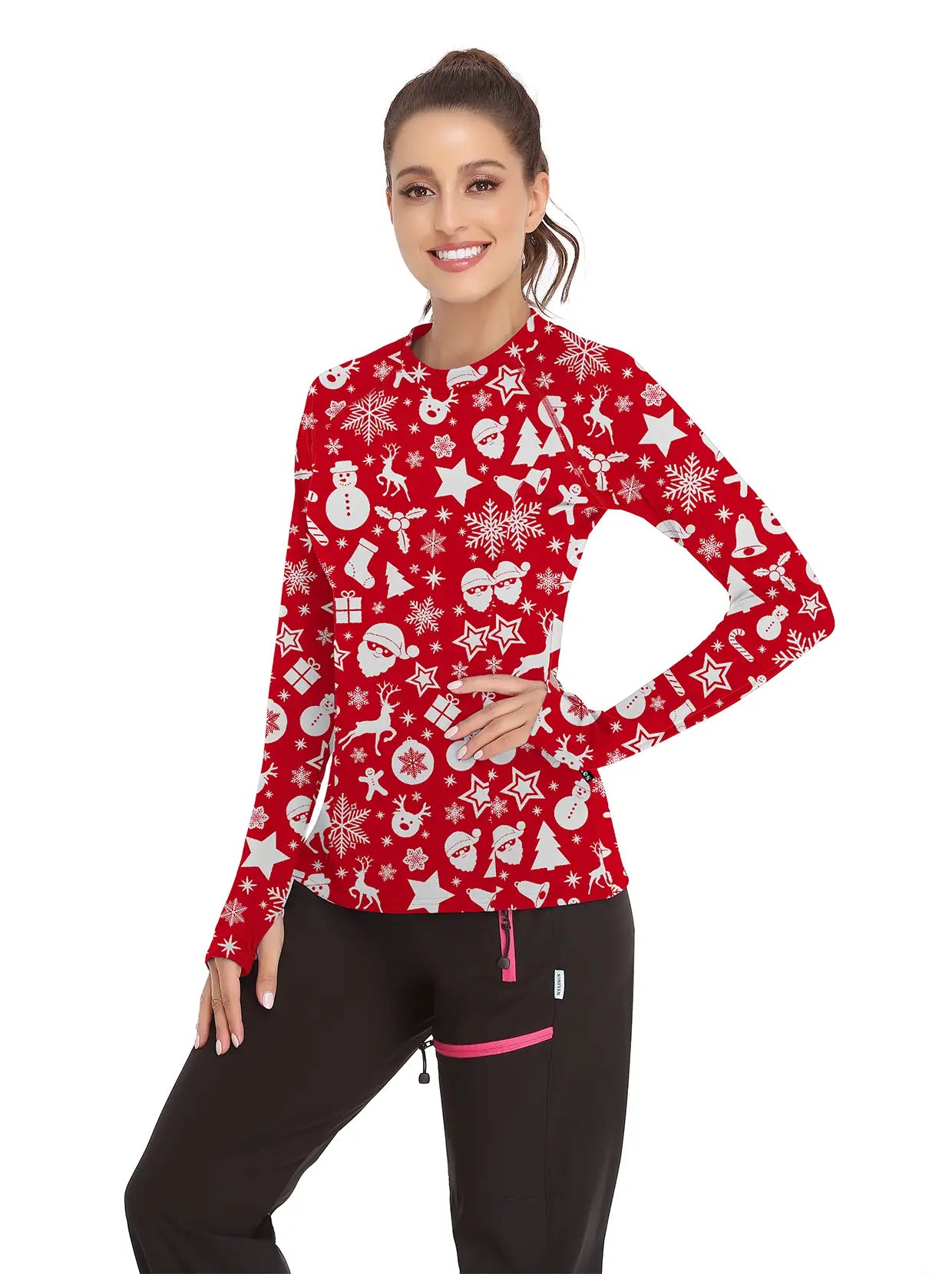 Christmas White Santa Pattern Crew-neck long-sleeve Fleece Top