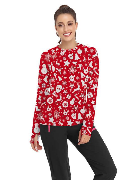 Christmas White Pattern Crew-neck long-sleeve Fleece Top 