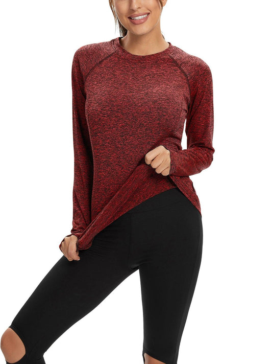 Women's Thermal-🌞SO® Red Thermal Fleece Running Bottoming Shirt Compression Bottoming Shirt Quick Dry Workout Casual Pullover with Thumb Holes