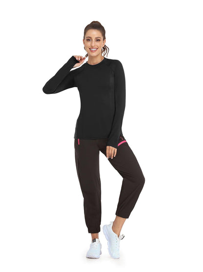 Solid Color Crew-neck Long-sleeved Fleece top for Women