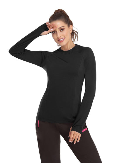 Solid Color Crew-neck Long-sleeved Fleece top for Women