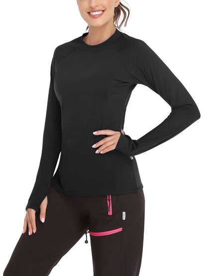 Solid Color Crew-neck Long-sleeved Fleece top for Women