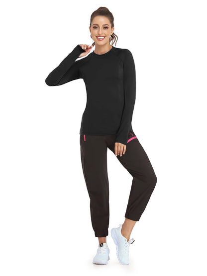 Solid Color Crew-neck Long-sleeve Fleece top for Women