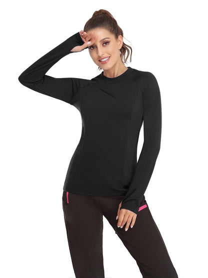 Solid Color Crew-neck Long-sleeve Fleece top for Women