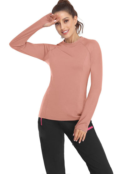 Women's Thermal-🌞SO® Solid Pink Thermal Fleece Running Bottoming Shirt Compression Bottoming Shirt Quick Dry Workout Casual Pullover with Thumb Holes