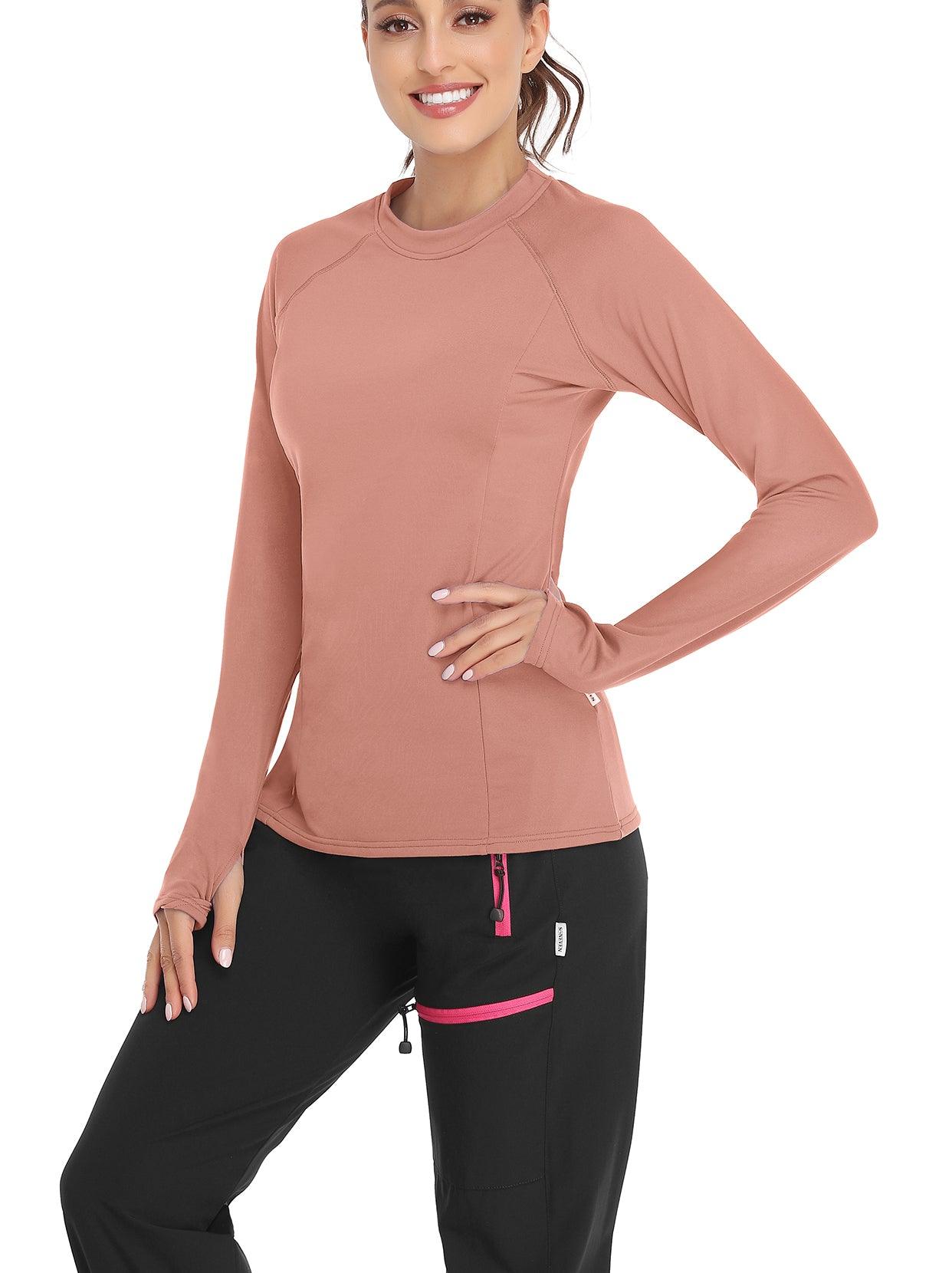 Women's Thermal-🌞SO® Solid Pink Thermal Fleece Running Bottoming Shirt Compression Bottoming Shirt Quick Dry Workout Casual Pullover with Thumb Holes