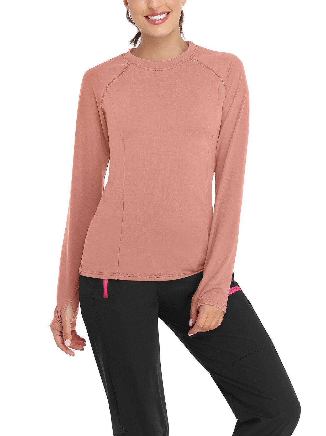 Women's Thermal-🌞SO® Solid Pink Thermal Fleece Running Bottoming Shirt Compression Bottoming Shirt Quick Dry Workout Casual Pullover with Thumb Holes