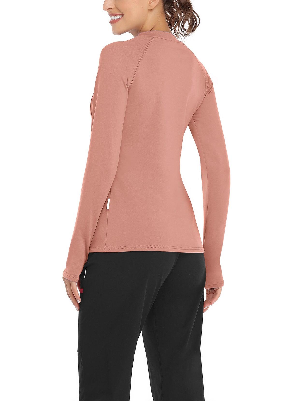 Women's Thermal-🌞SO® Solid Pink Thermal Fleece Running Bottoming Shirt Compression Bottoming Shirt Quick Dry Workout Casual Pullover with Thumb Holes