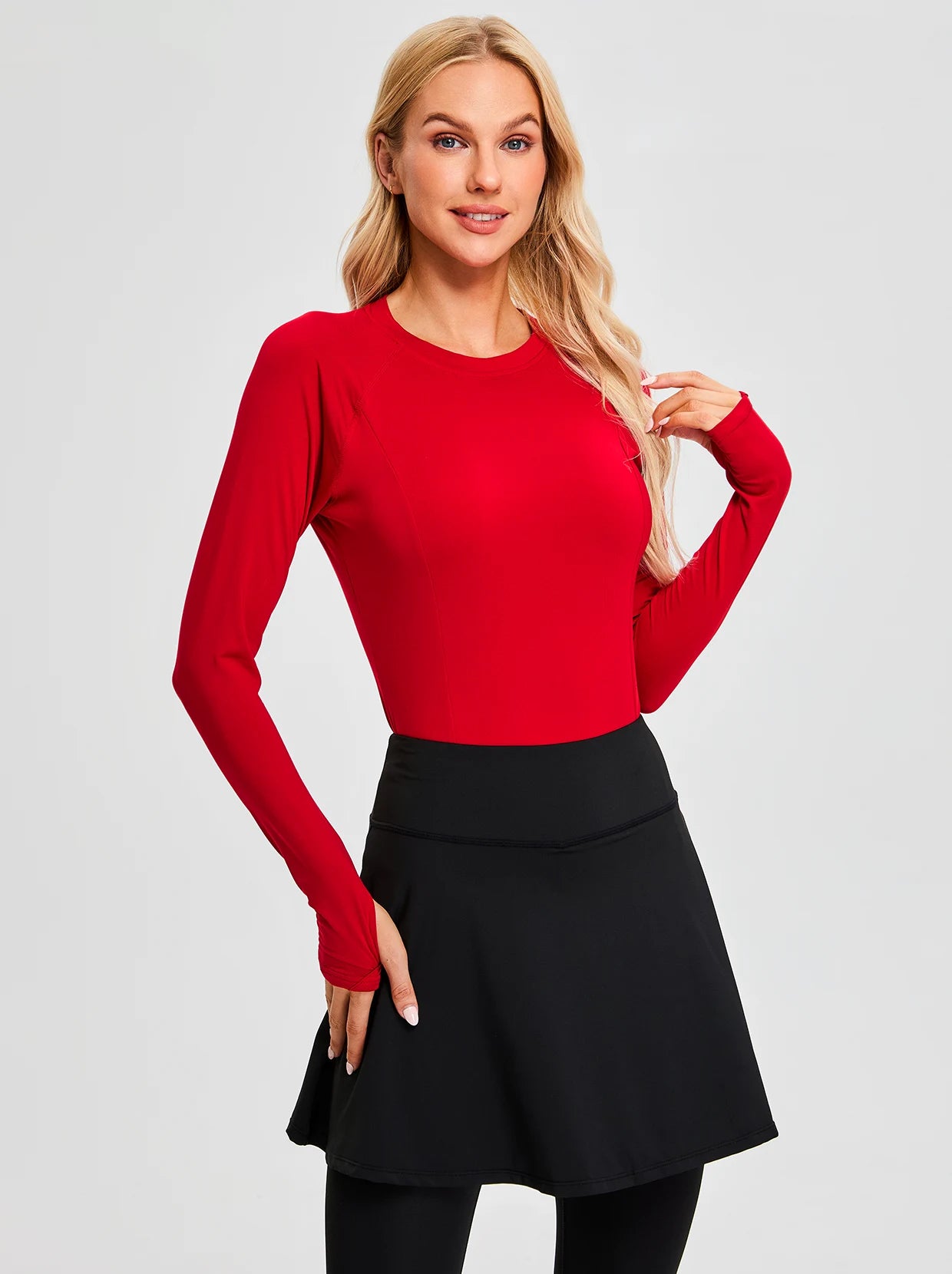 Solid Color Crew-neck Long-sleeved Fleece top for Women