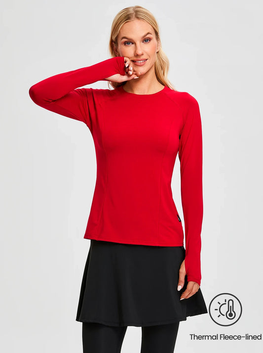 Solid Color Crew-neck Long-sleeved Fleece top for Women