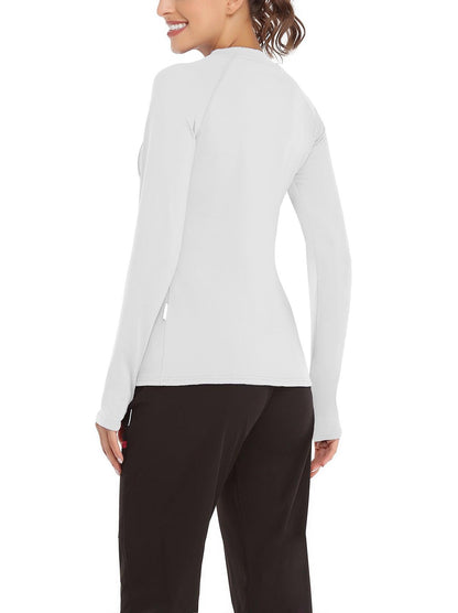 Women's Thermal-🌞SO® Solid White Thermal Fleece Running Bottoming Shirt Compression Bottoming Shirt Quick Dry Workout Casual Pullover with Thumb Holes