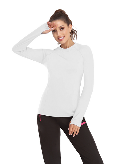 Solid Color Crew-neck Long-sleeve Fleece top for Women