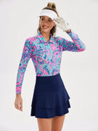 Flower Quarter-Zip Long-sleeve Polo For Women