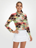 Coconut Tree Quarterzip Long-sleeve Polo Shirt for Women 