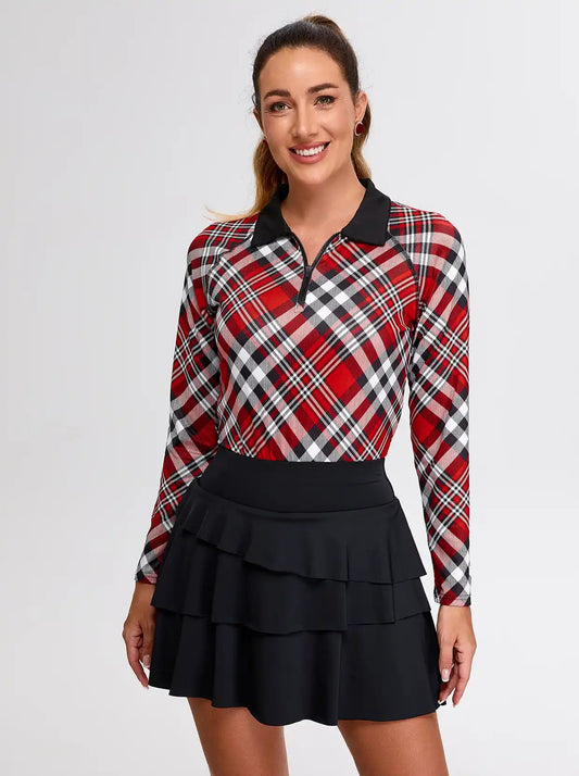 Christmas Checkerboard Quarter-zip Long-sleeve Polo Shirt