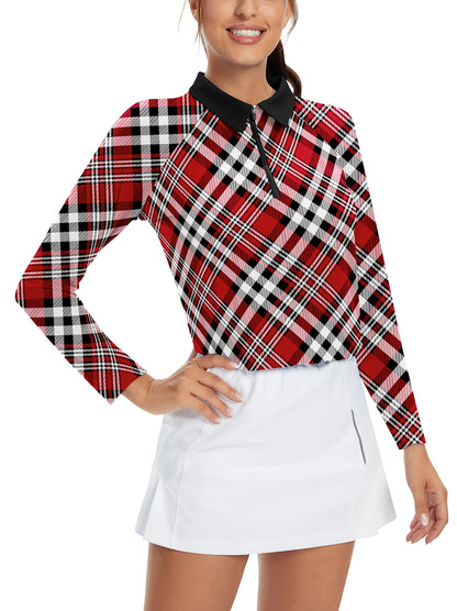 Christmas Checkerboard Quarter-zip Long-sleeve Polo Shirt