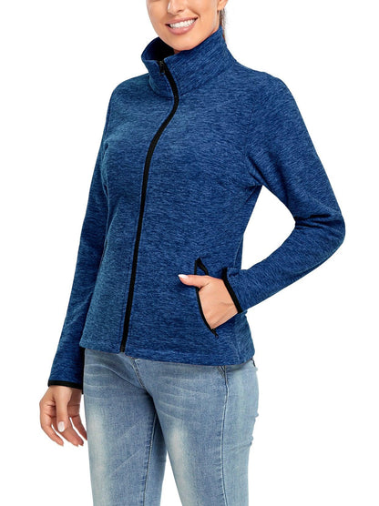 Ladies Winter Fleece Jacket- 🔥SO® Dark Blue Fleece Jacket Coat with Full Zip Long Sleeve Athletic Running Jacket Stand Collar Windbreaker Outwear with Pockets