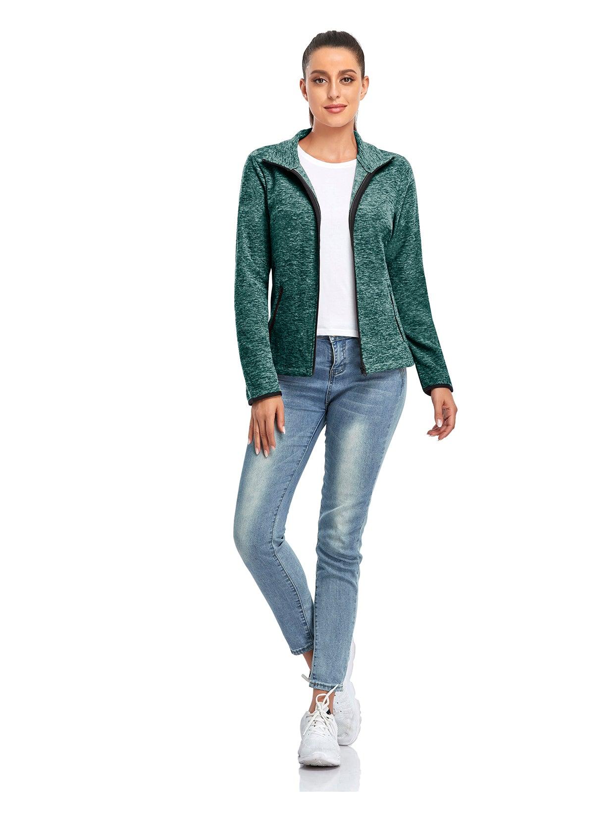 Ladies Winter Fleece Jacket- 🔥SO® Lake Green Fleece Jacket Coat with Full Zip Long Sleeve Athletic Running Jacket Stand Collar Windbreaker Outwear with Pockets