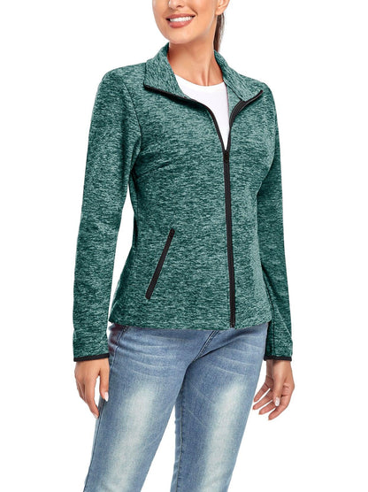 Ladies Winter Fleece Jacket- 🔥SO® Lake Green Fleece Jacket Coat with Full Zip Long Sleeve Athletic Running Jacket Stand Collar Windbreaker Outwear with Pockets